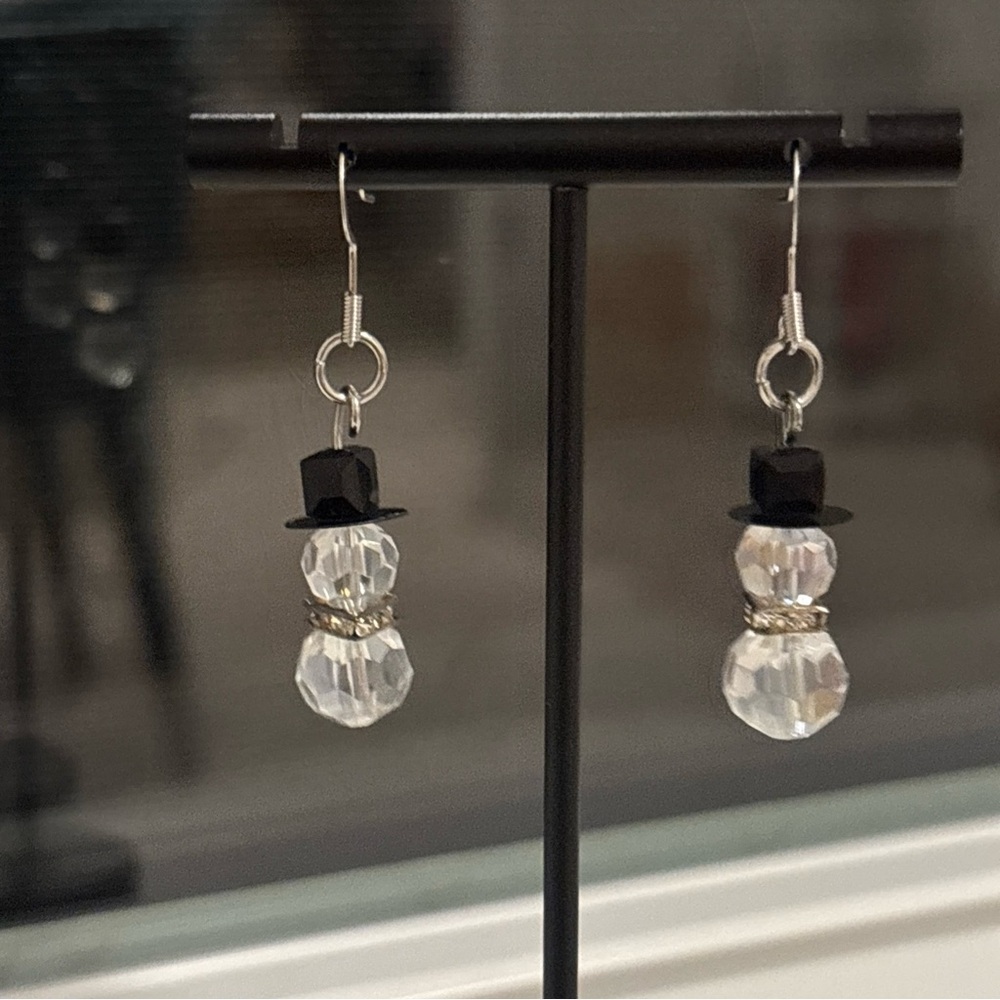 Vintage Snowman Crystal Dangle Earrings